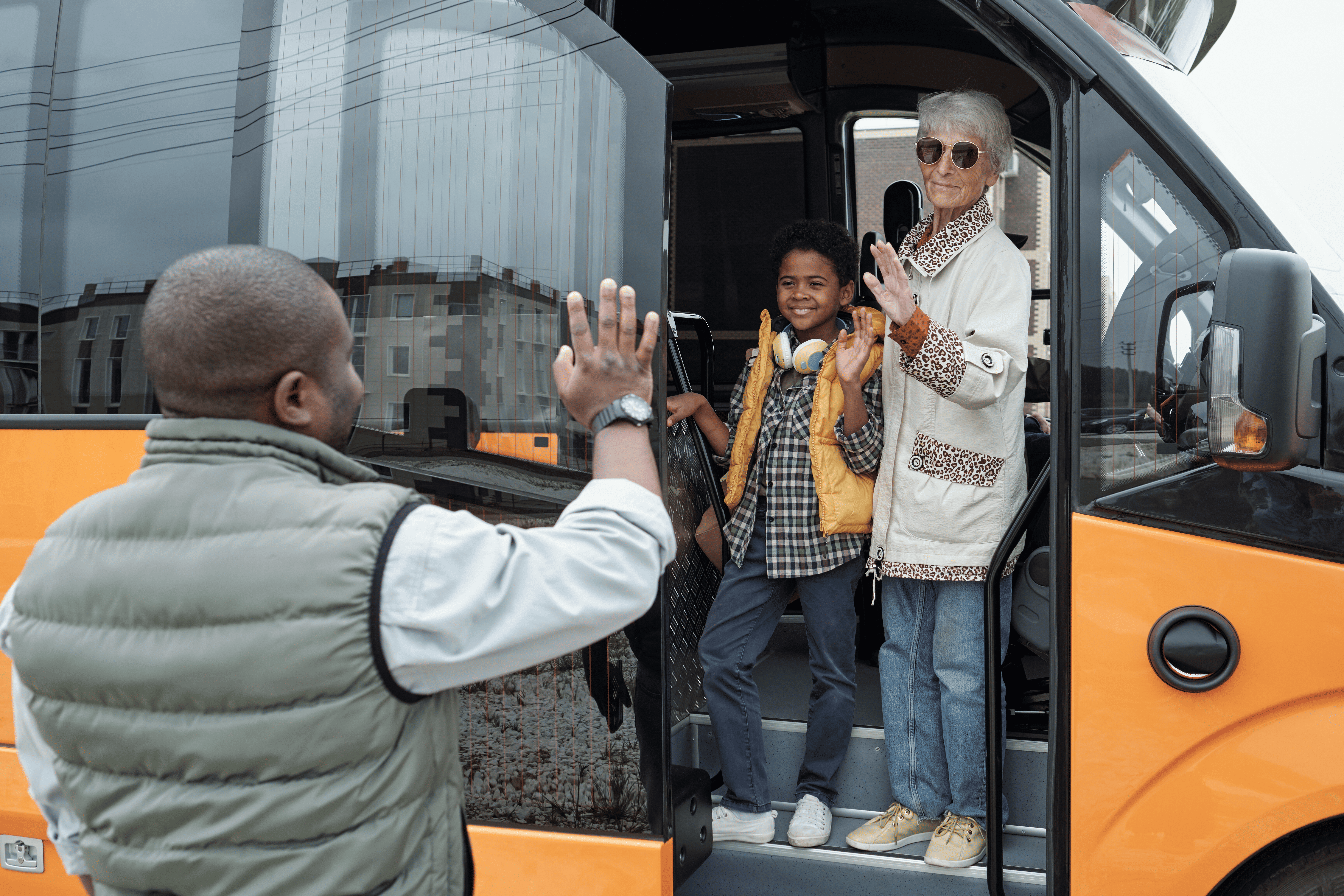 Students boarding a safe school taxi near Stansted